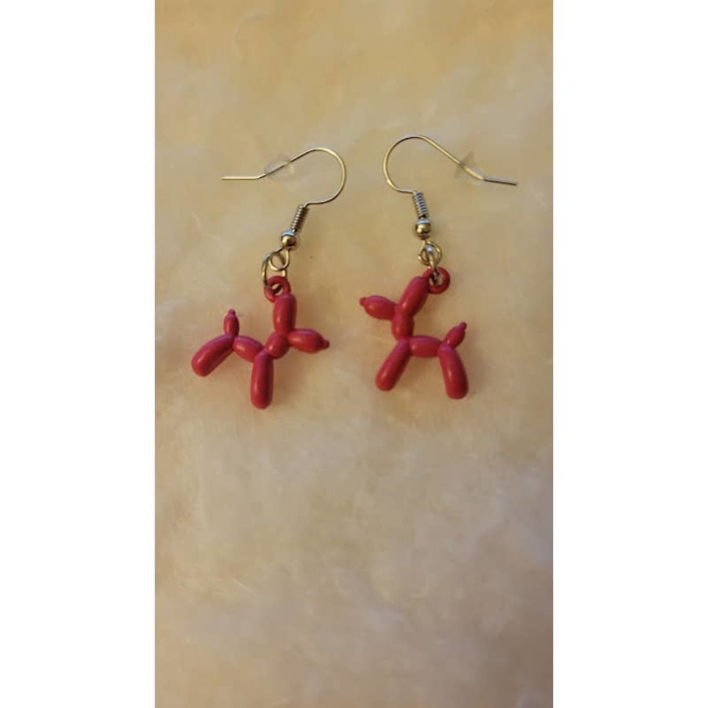 Mini pink balloon dog earrings